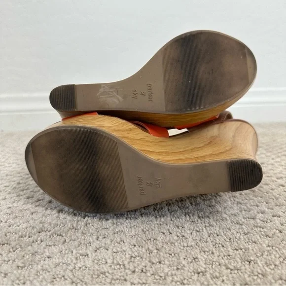 Parker & Sky Brown Orange Strappy Buckle Platform Wedge Heels Size 8 - Picture 7 of 7